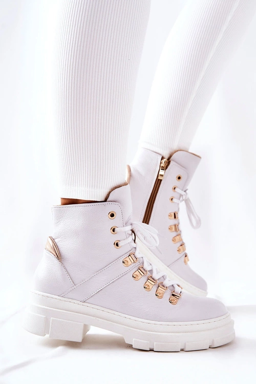 Skórzane Ocieplane Botki Białe Brescia