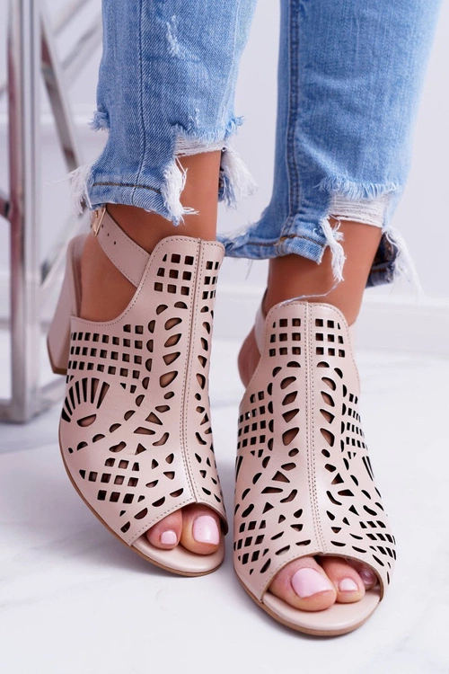 Sandały Na Słupku Laura Messi 1924 Skóra Beżowe Montoro