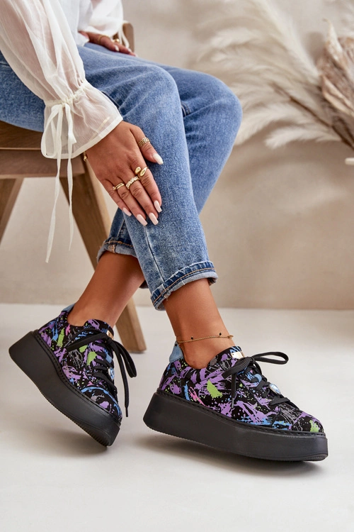 Skórzane Buty Sportowe Na Platformie Maciejka 06191-05 Fioletowe