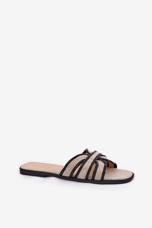 Klasyczne Klapki Damskie Płaskie Beżowo-Czarne Scazze