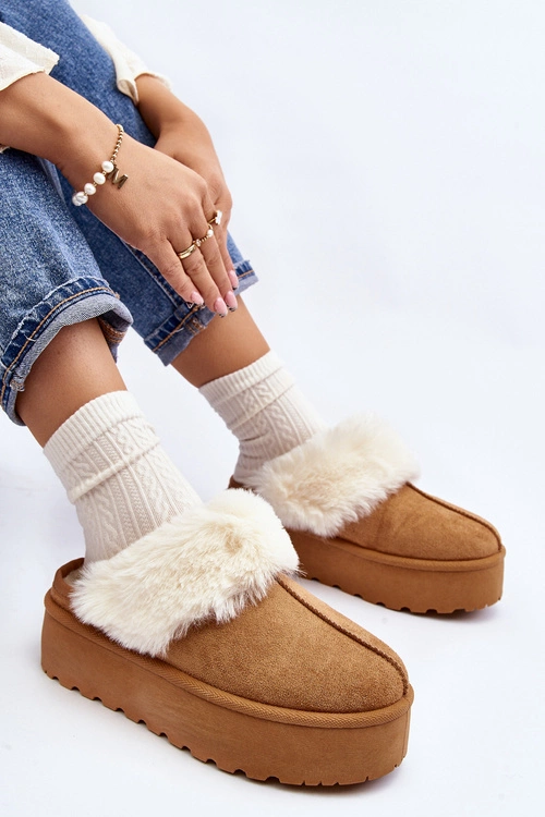 Kapcie Śniegowce Damskie Na Grubej Podeszwie Camel Starlyn