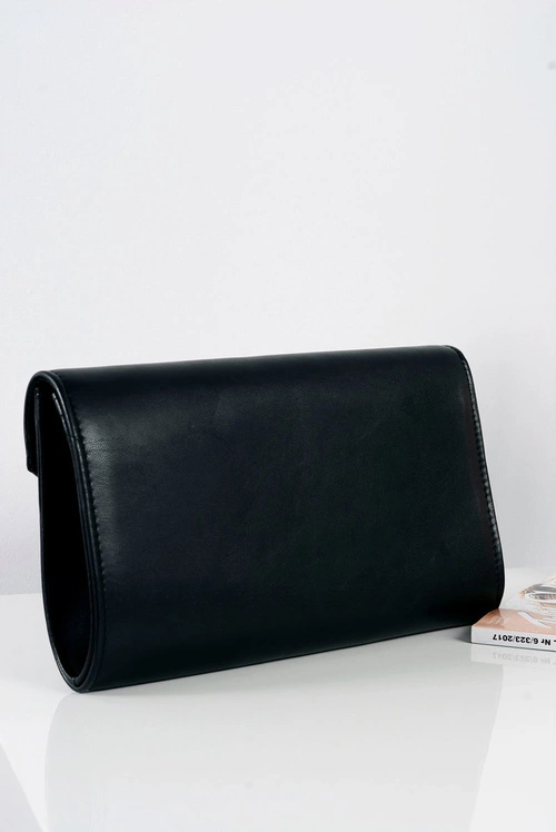 Damska Torebka Czarna Kopertówka Złoty Łańcuszek