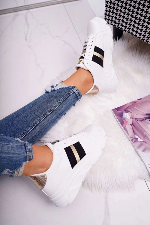 Sportowe Damskie Buty Gruba Podeszwa Białe Marche