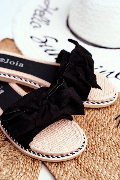 Klapki Damskie Z Kokardką Czarne Happiness