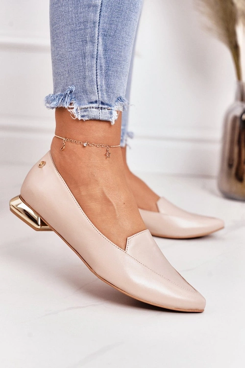 Mokasyny Na Złotym Obcasie Laura Messi 2013 Beżowe