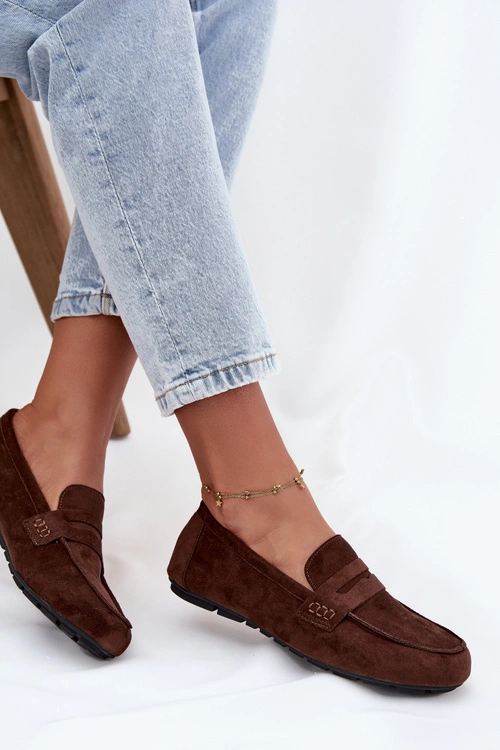 Loafersy Mokasyny Damskie Płaskie Ciemnobrązowe Roseline