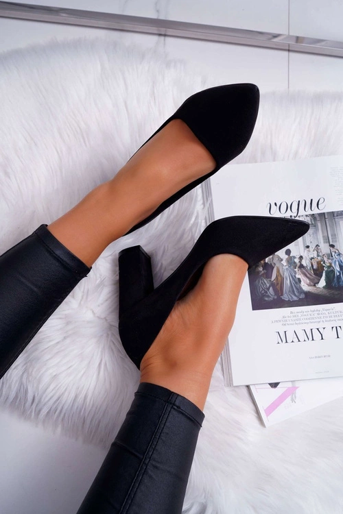 Czółenka Damskie Na Słupku Zamszowe Czarne Florena