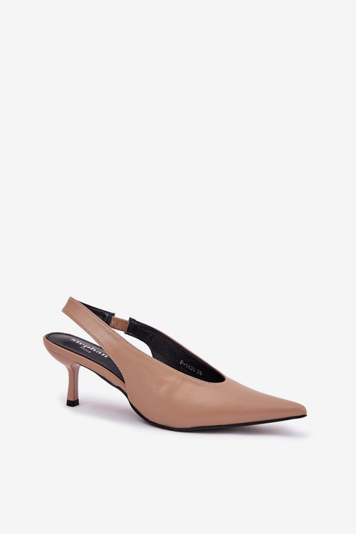 Szpilki Z Odkrytą Piętą Eko Skórzane Ciemnobeżowe Aricandia