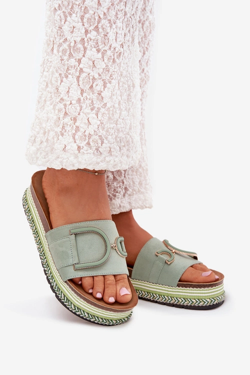 Klapki Damskie Na Platformie Z Ozdobą Zielone Daphira