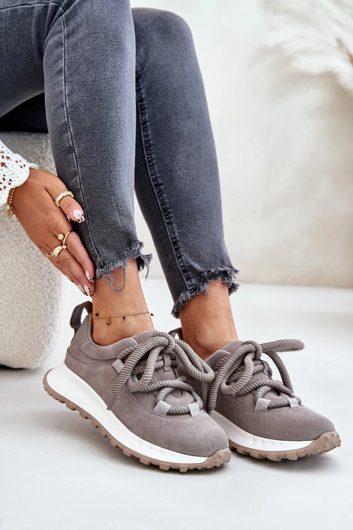 Zamszowe Sneakersy Damskie Z Grubym Sznurowaniem Artiker 54C1465 Szare