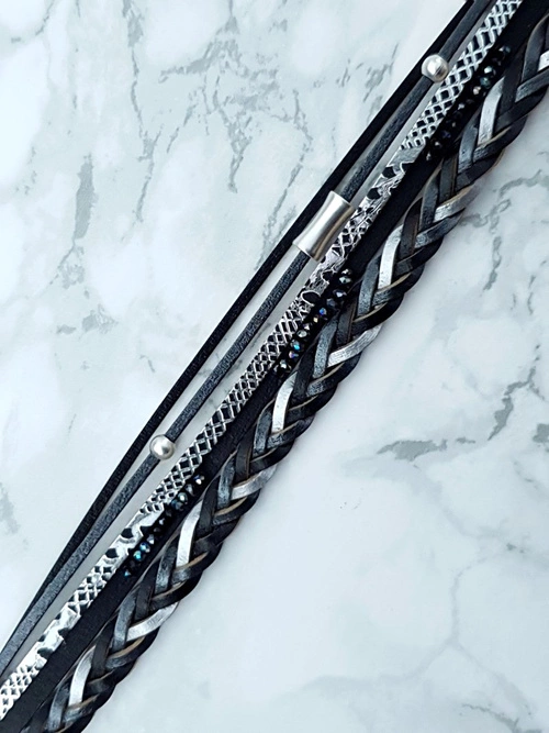 Damska Bransoleta Rzemień Szeroka Czarna Michiko