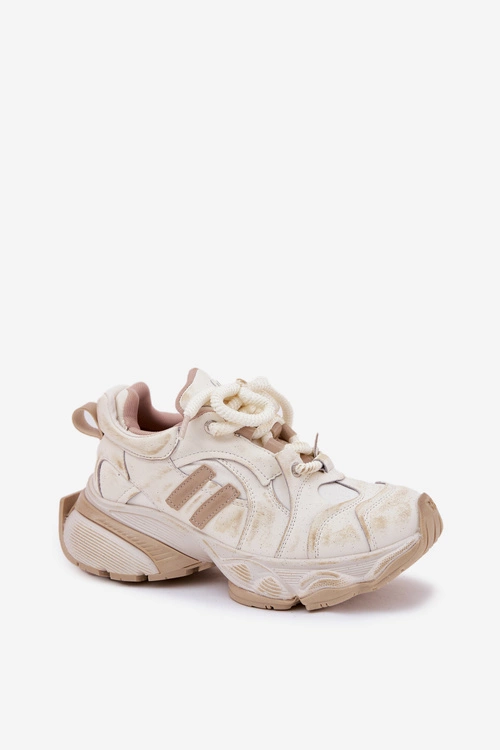 Skórzane Sneakersy Damskie GOE RR2N4037 Beżowe