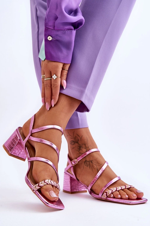Sandały Damskie Wzór Skóry Węża Fioletowe Amorio