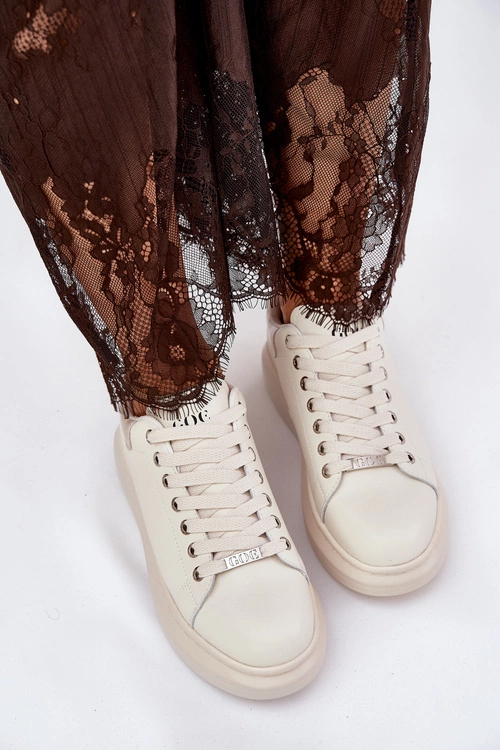 Skórzane Sneakersy Damskie Na Platformie GOE RR2N4004 Beżowe