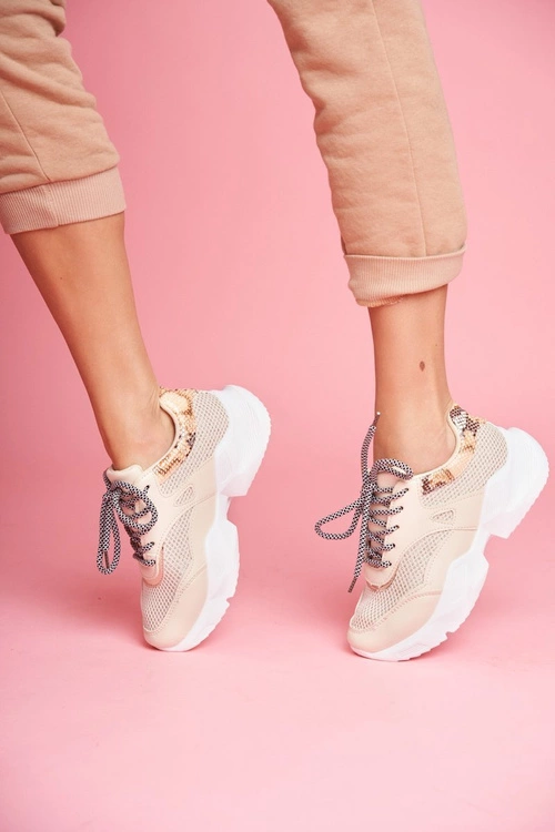 Sportowe Damskie Buty Wężowe Beżowe Giselle
