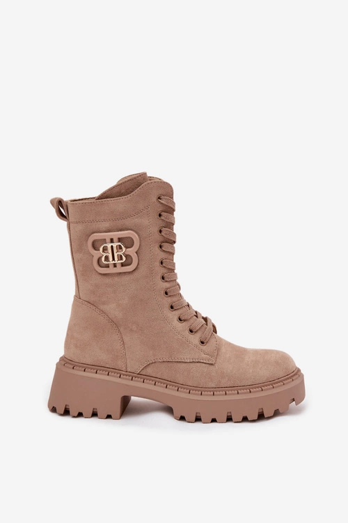 Botki Wokrery Damskie Z Ozdobnym Elementem Ocieplane Beżowe Kalindra