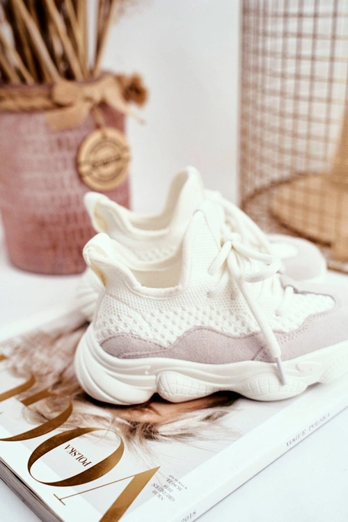 Sportowe Buty Dziecięce Sznurowane Zamszowe Białe Volema