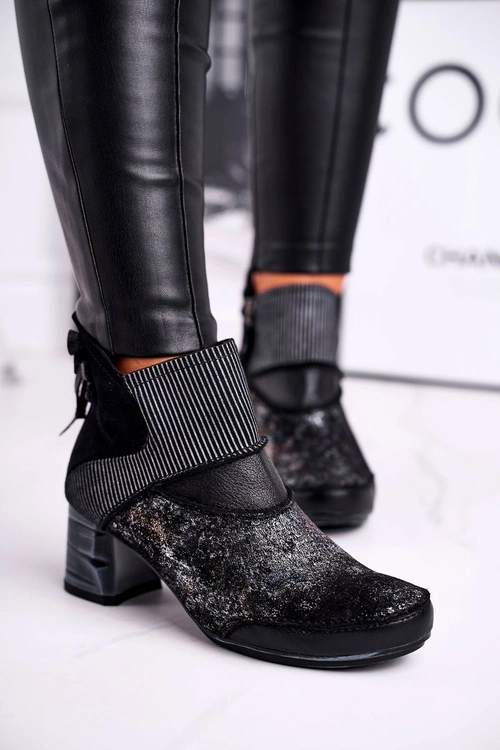 Botki Damskie Skórzane Ocieplane Maciejka Granatowe 03790-20