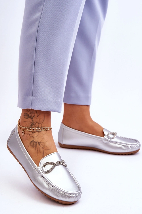 Damskie Wsuwane Mokasyny Z Błyszczącą Ozdobą Srebrne This Moment