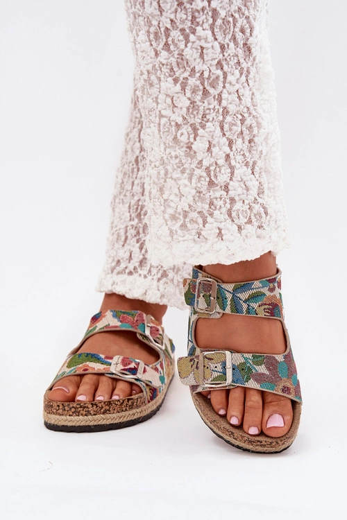 Wzorzyste Klapki Damskie Na Korkowej Platformie Z Klamrami Lee Cooper LCW-25-35-3480L Multikolor