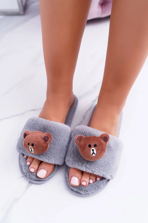Lu Boo Damskie Szare Pluszowe Klapki Z Misiem Teddy
