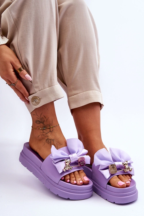 Klapki Z Kokardą I Ozdobnym Misiem Fioletowe Suzy
