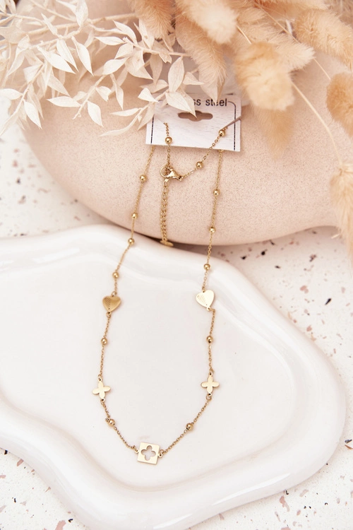 Naszyjnik Z Zawieszkami Stal Nierdzewna Złoty