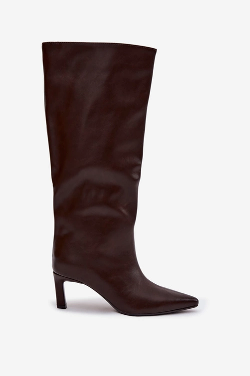 Kozaki Damskie Wsuwane Na Szpilce Z Przeszyciem Czekoladowe Olyvia