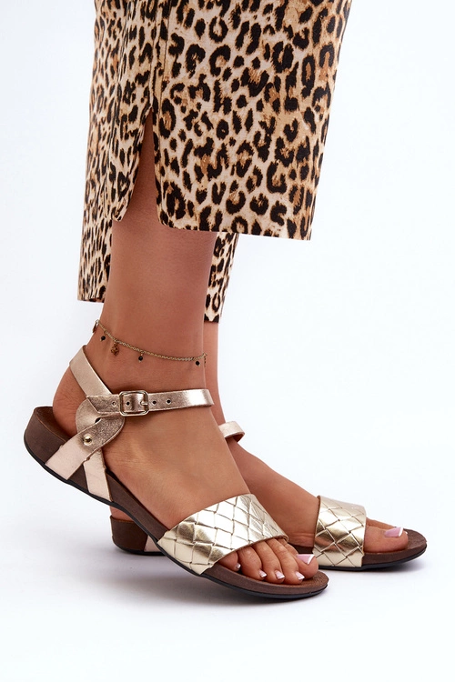 Zazoo 40027 Płaskie Skórzane Sandały Damskie Złote