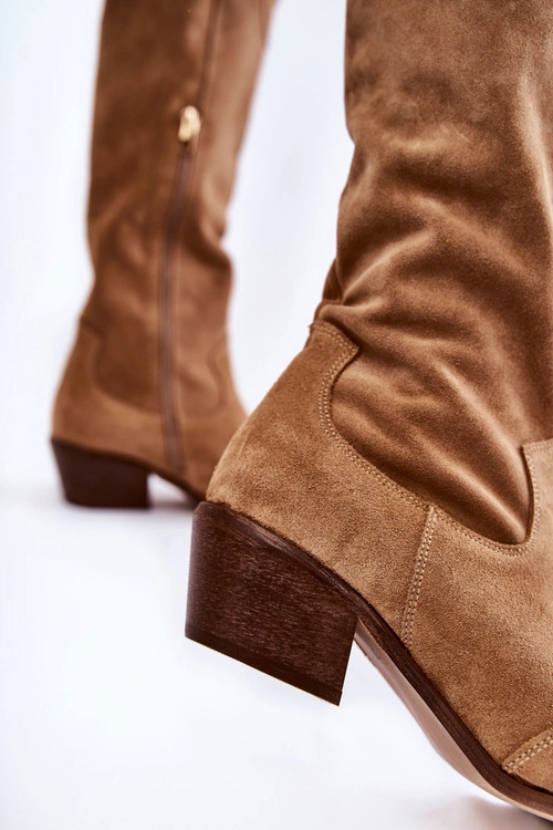 Damskie Kozaki Na Obcasie Lewski Shoes 3235 Beżowe