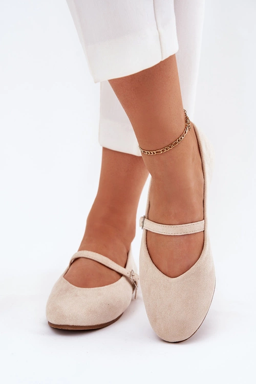 Płaskie Baleriny Z Paskiem Eko Zamszowe Beżowe Tirilina