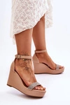Modne Skórzane Sandały Na Koturnie Nude Arwen