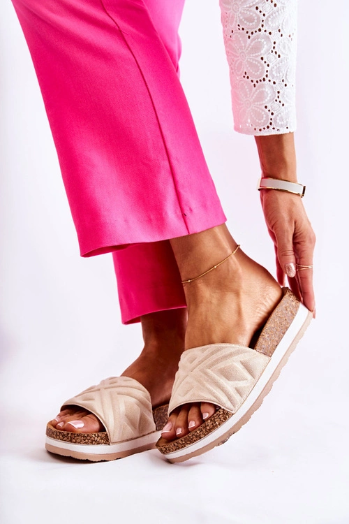 Damskie Zamszowe Klapki Na Masywnej Platformie Beżowe Heritta