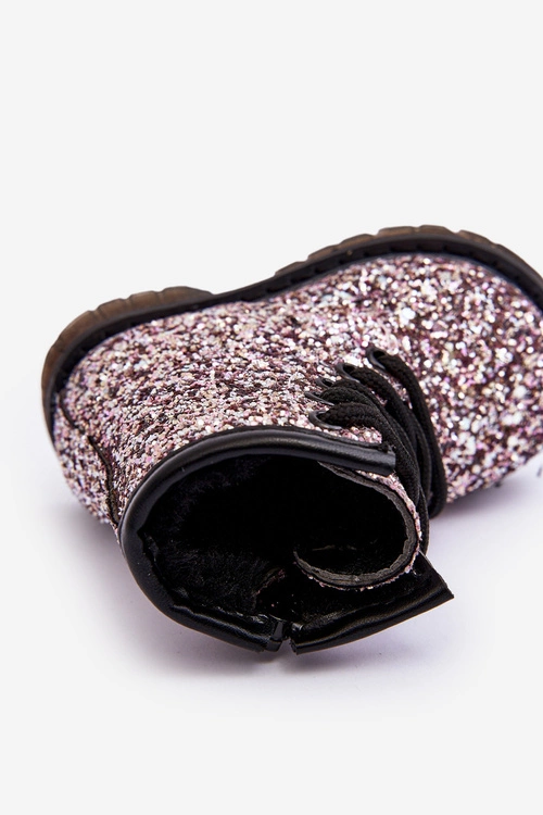 Dziecięce Brokatowe Botki Ocieplane z Suwakiem Różowe Saussa