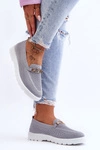 Damskie Wsuwane Tenisówki Slip-On Z Ozdobą Szare Alena