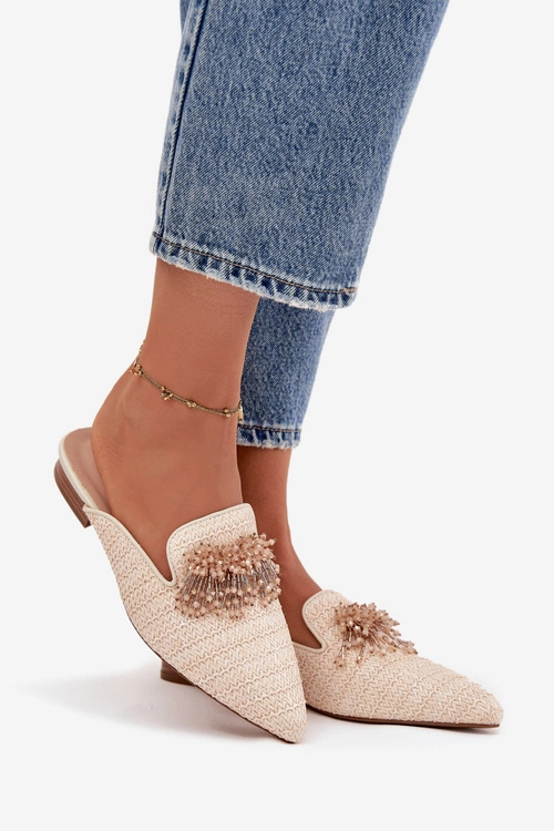 Klapki Damskie Z Ozdobą Beżowe Katrine