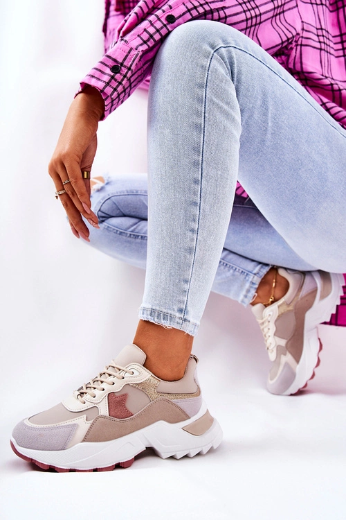 Sportowe Buty Na Platformie Beżowo-Różowe Berenice