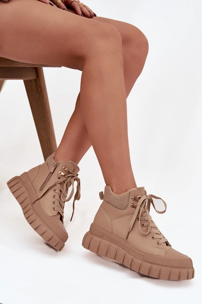 Damskie Ocieplane Botki Trapery Na Platformie Camel Carenna 