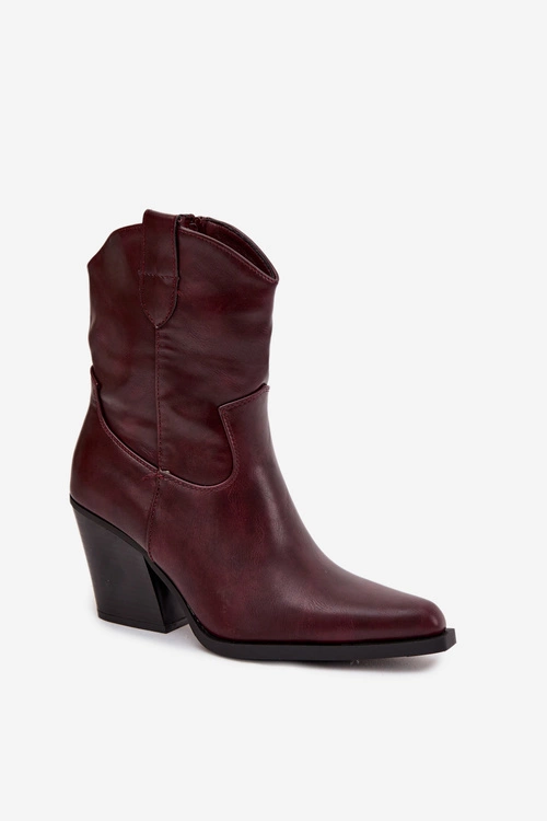 Botki Kowbojki Damskie Eko Skórzane Na Słupku Bordowe Sorelia