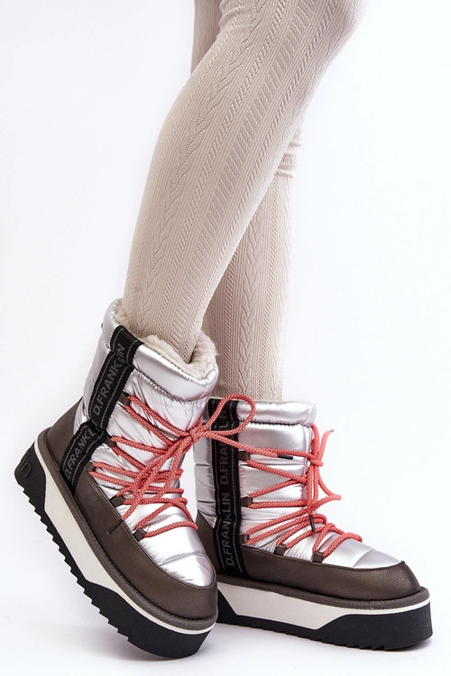 Śniegowce Damskie Na Grubej Podeszwie Wegańskie D.Franklin DFSH371006 Srebrne