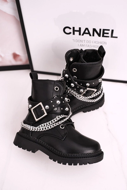 Dziecięce Botki Z Łańcuchem Ocieplone Futerkiem Czarne Dolly