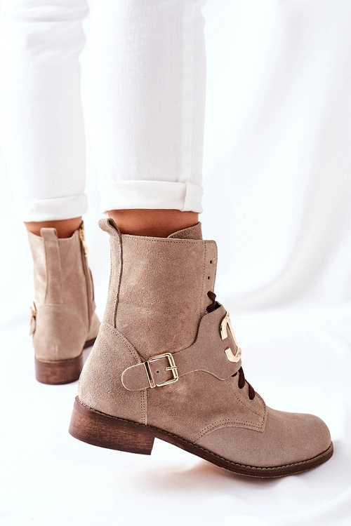 Botki Damskie Zamszowe Cappuccino Nicole 2676