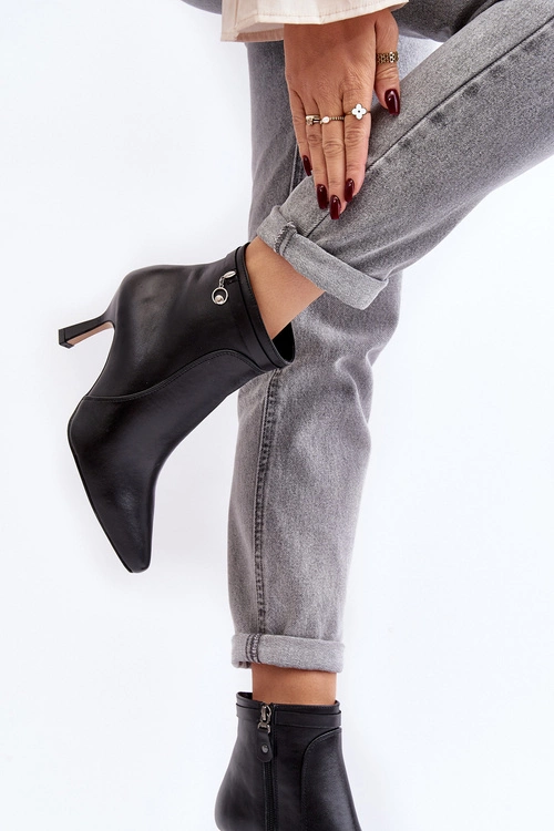 Skórzane Damskie Botki Na Szpilce Maciejka 06301-01 Czarne