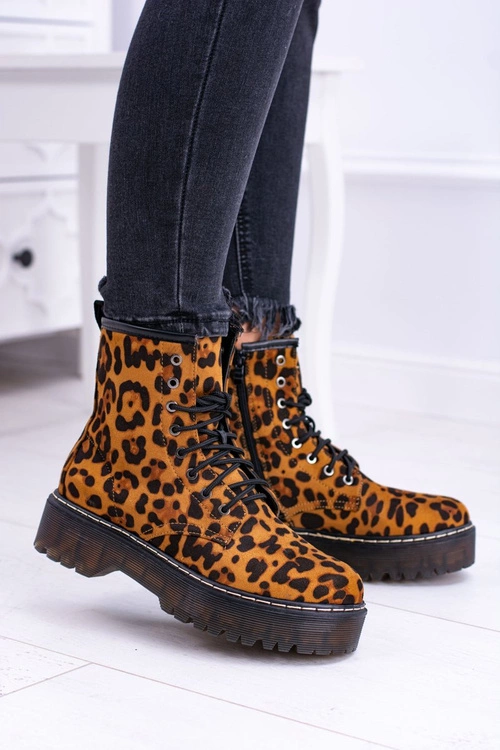 Damskie Botki Wysokie Trapery W Panterkę Grande