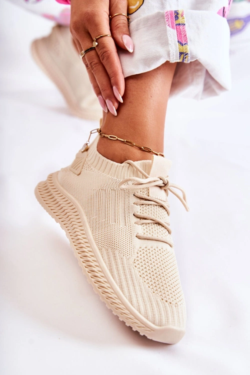 Damskie Sportowe Buty Sneakersy Materiałowe Jasnobeżowe Storia