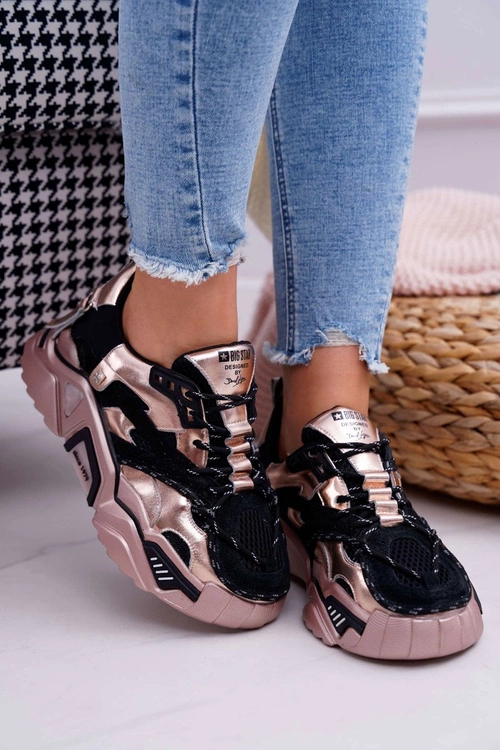 Damskie Sportowe Obuwie Big Star by Daniel Lopez Czarno Złote FF274A528