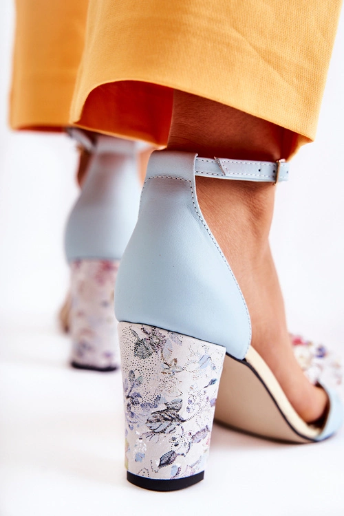 Skórzane Sandałki Na Słupku Z Kryształkami Niebieskie Velinda