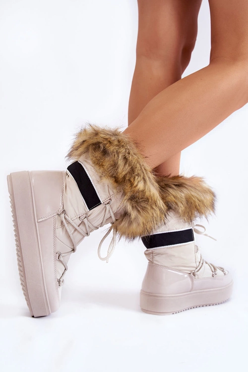 Damskie Śniegowce Z Futerkiem Sznurowane Beżowe Shannon