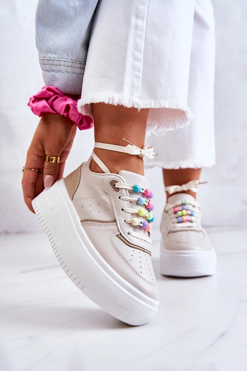 Damskie Wiązane Buty Sportowe Sneakersy Beżowe Manila