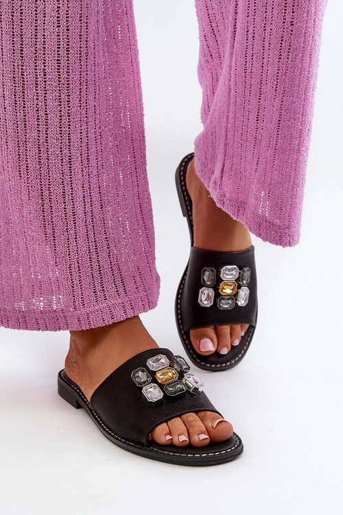 Klapki Damskie Z Ozdobami S.Barski KV27-031 Czarne